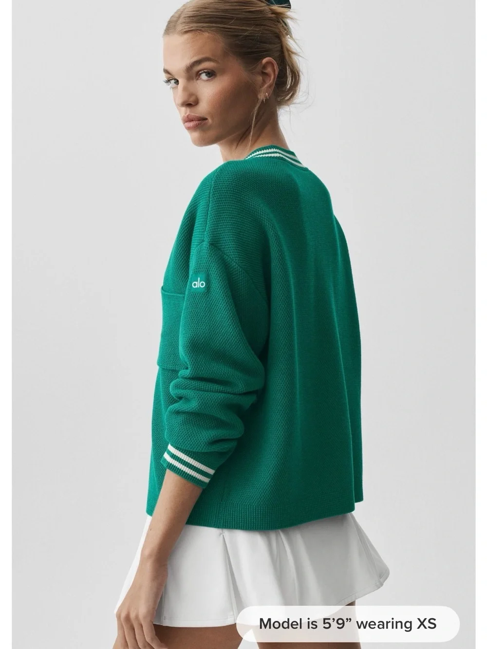 151. ALO Tennis Club sweater knit Cardigan in Emerald Isle